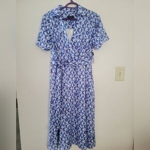 Blue Midi Dress V-neck NWT Sz 10